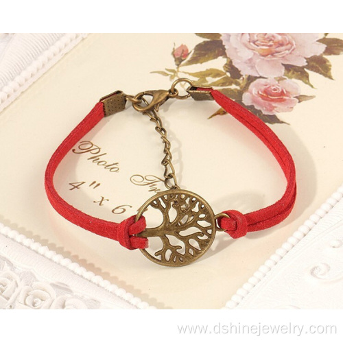 Wrapped Multilayer Genuine Leather Bracelet With Tree Charm